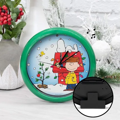 Vista 6 de Mark Feldstein, Reloj de sonido con villancicos navideños de Snoopy en diseño de casa de perro, verde, 20,3 cm