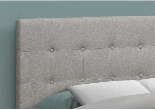 Vista 5 de Monarch Specialties I 6003F Cama de cabecero, tamaño matrimonial, dormitorio, tapizada, aspecto de lino, gris, de transición