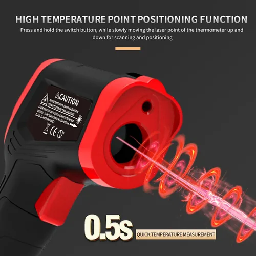 Vista 4 de Pistola termómetro digital infrarroja para cocinar, pistola de temperatura láser de -58 a 1112 °F con emisividad ajustable y máximo y mínimo