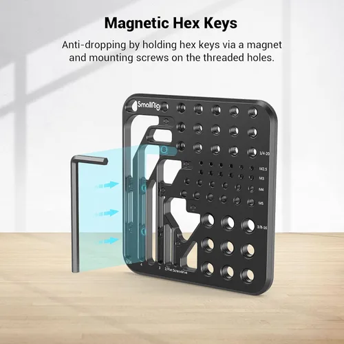 Vista 5 de SmallRig 20 tornillos y placa de almacenamiento de llaves hexagonales con tornillos de acero inoxidable de 1/4"-20 3/8"-16 M2.5 M3 M4 M5 y 4 llaves