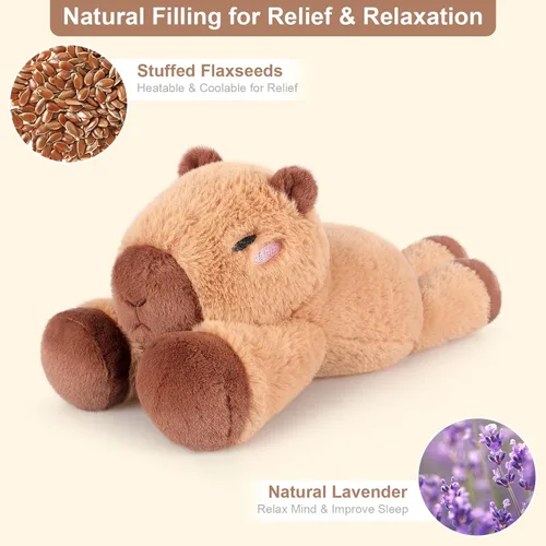 Vista 2 de SuzziPals Capibara de Peluche Calentable y Enfriable, Peluches de Almohadilla de Calentamiento para Microondas para Relajación y Alivio, Juguetes