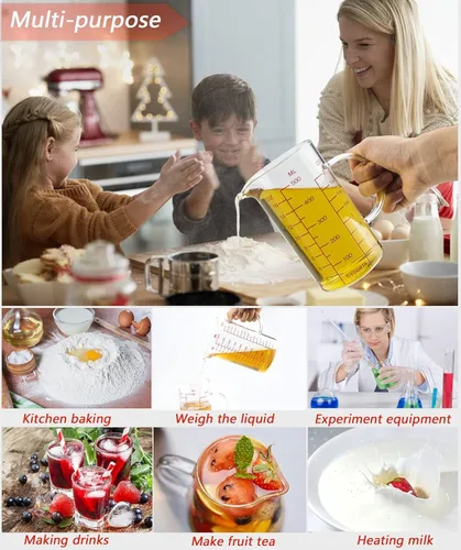 Vista 7 de Juego combinado de batidor de huevos de manivela de mano, batidor rápido de huevos giratorio de doble cabeza con 4 tazas de vidrio de borosilicato