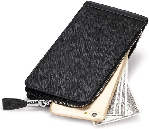 Vista 5 de Huztencor cartera de cuero con bolsillo para tarjeta de crédito bloqueo RFID, billetera, funda para tarjetas para mujer