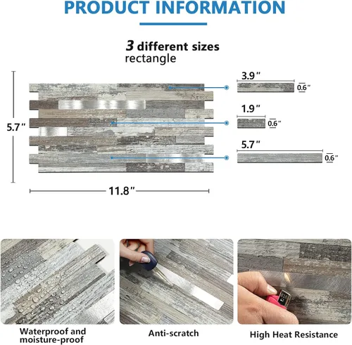 Vista 3 de Midcard 20 hojas de azulejos de pared de PVC para salpicaduras, para salpicaduras de cocina