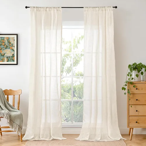 Vista 141 de BGment Cortinas de lino café de 30 pulgadas de largo para ventana pequeña, cortinas de media ventana beige semitransparentes ligeras con bolsillo