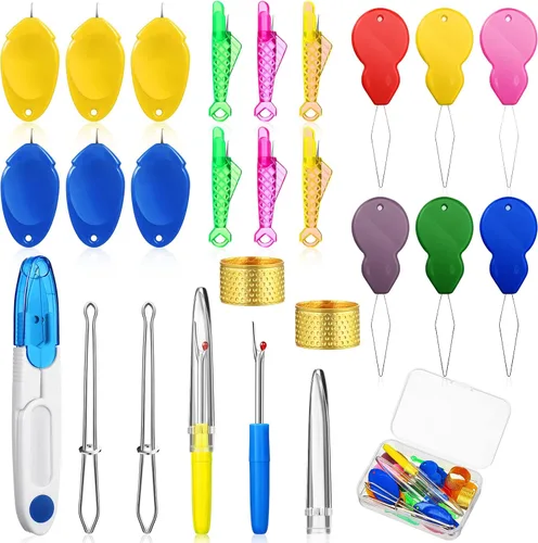 Juego de 26 enhebradores de agujas para máquina de coser a mano, 6 calabazas, 6 pulgares y 6 enhebradores de agujas de pescado, 2 destripadores de