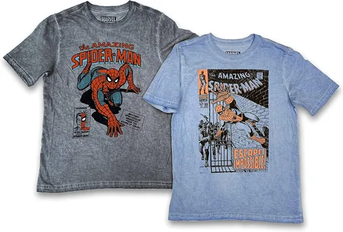 Marvel Paquete de 2 camisetas de manga corta de superhéroes para niños, camisetas de Spiderman de los Vengadores, paquete de 2 para niños
