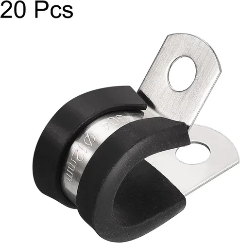 Vista 3 de uxcell Abrazadera de cable de 12 pulgada (0.472 in) de acero inoxidable 304 Abrazadera aislada acolchada de goma de acero inoxidable en forma de R
