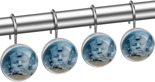 Vista 2 de Sphinx and Pyramids Underwater Shower Curtain Hooks Rings, Rust-Resistant Metal Glide Shower Hooks for Bathroom Shower Rods Curtains Set of 12