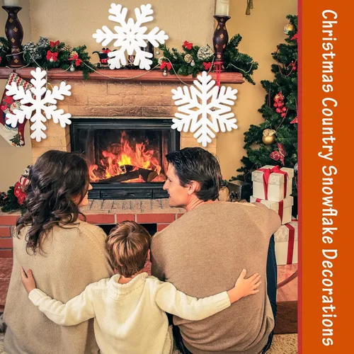 Vista 6 de Spiareal 3 piezas de copos de nieve de madera de Navidad para pared, copos de nieve blancos grandes de 12 pulgadas, adornos de copos de nieve