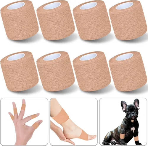 Vista 17 de Paquete de 8 cintas adhesivas autoadhesivas de 1 x 5 yardas para atletismo, muñeca, tobillo, rodillas, mascotas (negro)