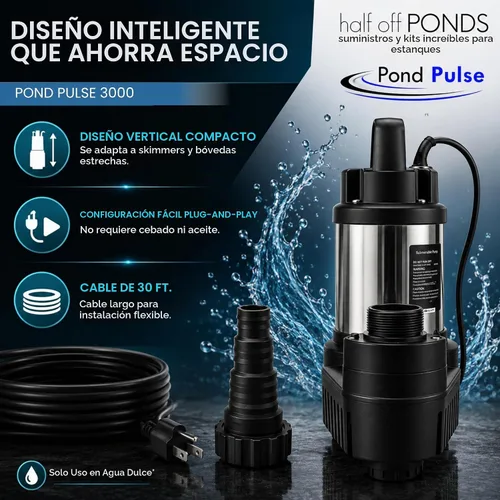 Vista 4 de HALF OFF PONDS Pond Pulse 3,000 GPH Bomba sumergible de cascada - Bomba híbrida de estanque de accionamiento con cable de 30 pies - Eficiencia