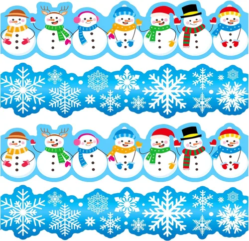 Borde de anuncios de invierno de 78.7 pies, copo de nieve, decoración de tablero de anuncios de muñeco de nieve, bordes ondulados, bordes de