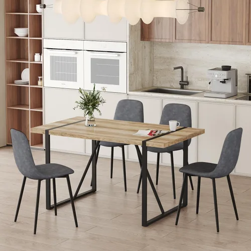 Vista 12 de Juego de mesa de comedor moderna de 55 pulgadas para 4, mesa de comedor negra y marco de metal dorado, mesa de comedor rectangular con 4 sillas