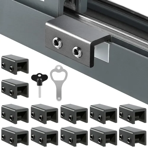 Cerraduras de ventana corredizas (12 juegos), cerraduras de ventana de seguridad con llaves, topes de ventana correderas de aluminio ajustables,