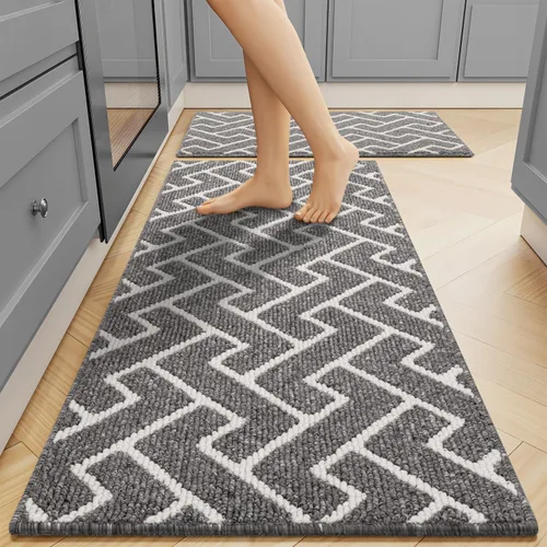 Vista 32 de Juegos de alfombras de cocina de 2 piezas - Alfombras de cocina antideslizantes coloridas para piso - Gruesas, alfombra decorativa de piso de cocina
