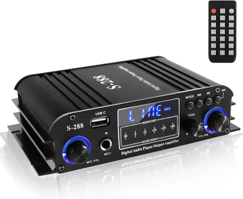 Vista 11 de Romica AK55 Amplificador de audio estéreo, 2 canales 500 W Bluetooth 5.0 amplificador de potencia de cine en casa con FM, Echo, AUX, USB, SD, MIC