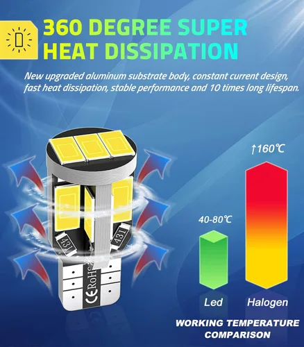 Vista 4 de Bombilla LED 194 T10 168 2825 W5W, extremadamente brillante 12 V 11SMD 5630 Chipset bombilla LED utilizada para coches, camiones, domo
