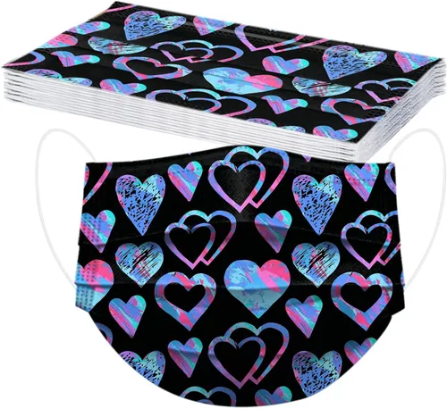 Vista 3 de 50 máscaras desechables de San Valentín para mujeres, día de San Valentín, adultos, desechables, para parejas, para cubrir el día de San Valentín