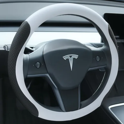 Vista 10 de Uxcer Funda de cuero de napa para volante compatible con Tesla Model 3/Y 2016-2025 2026 Juniper/Highland, antideslizante, transpirable, modelo 3/Y