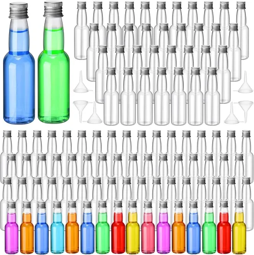 Vista 11 de 120 piezas de mini botellas de licor herméticas, botellas de plástico vacías en miniatura con embudo para tragos de alcohol, ideales para regalos