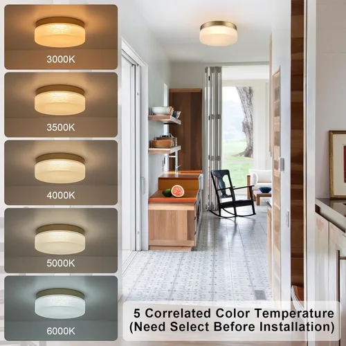 Vista 2 de EDISLIVE Lámpara de techo LED de vidrio nublado con montaje empotrado, luz blanca ajustable en 5 pasos, lámpara de techo redonda moderna de 11.4