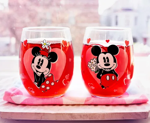 Vista 6 de Disney Minnie and Mickey Mouse Hearts - Copas de vino sin tallo, juego de 2 vasos para mimosas, cócteles, cada uno tiene capacidad para 20 onzas