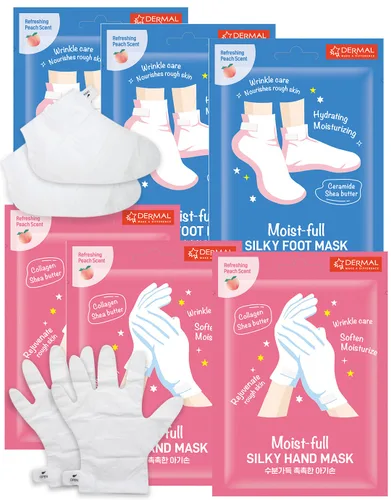 DERMAL Moistfull - Juego de 6 calcetines sedosos para pies y guantes de mano, para pies y manos secos, tratamiento de spa en casa, probado por