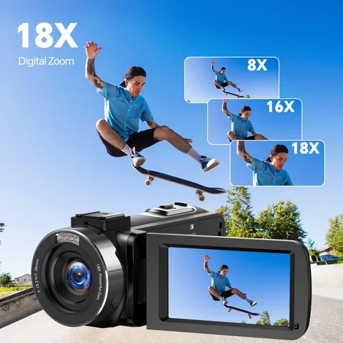 Vista 7 de Videocámara Cámara de video 4K Cámara digital para vlogging 42MP 3 "Pantalla de rotación de 270° 18X Zoom Digital Cam Corder para YouTube con 2