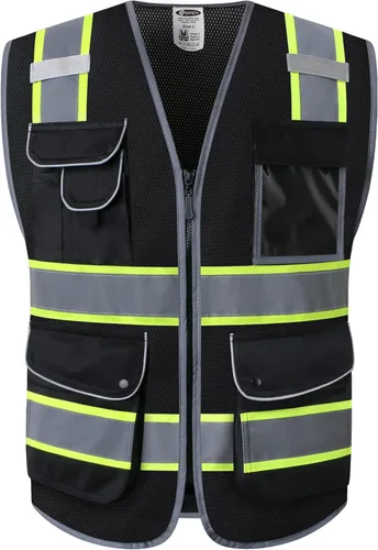 Vista 46 de JKSafety Chaleco de seguridad frontal con cremallera de alta visibilidad Clase 2 de 9 bolsillos con tiras reflectantes, cumple con las normas