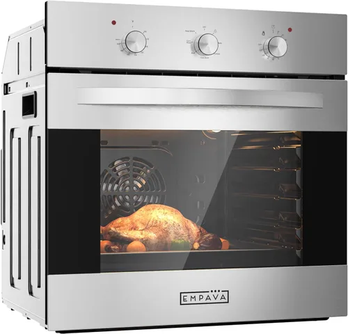 Empava Horno eléctrico de pared simple de 24 pulgadas con 6 funciones de cocción, sistema de convección integrado con control mecánico de perilla,