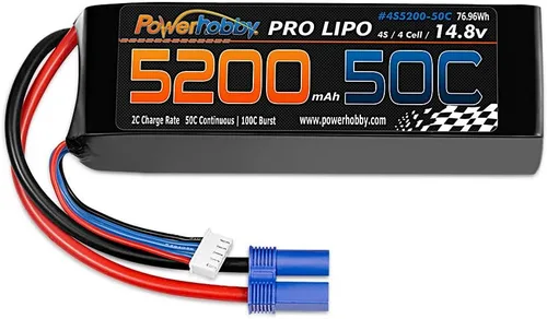 Vista 4 de Powerhobby 4S 14.8V 5200mAh 50C Lipo Battery Soft Case 4-Cell w EC5 Plug (2)