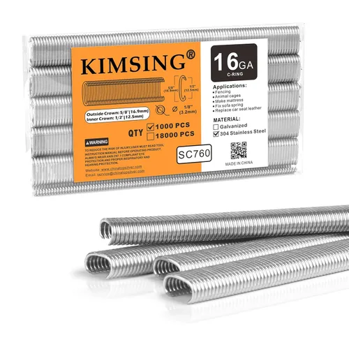 KIMSING SC760 - Grapas de anillo C de acero inoxidable de calibre 16 de 5/8 pulgadas, anillos en C, grapas de cerdo de alambre, sujetadores para