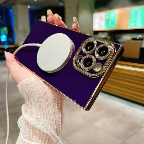 Vista 2 de aowner Funda magnética para iPhone 12 Pro Max con borde cuadrado chapado compatible con MagSafe protección de cuerpo completo resistente, ajuste