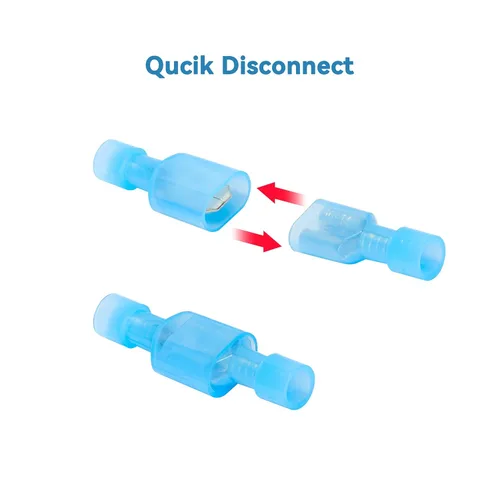 Vista 4 de HKS 150 Piezas Conectores de Desconexión Rápida de Espada Hembra de Nylon - Azul 16-14 AWG Kit de Conectores de Cable Eléctrico - Cobre Estañado