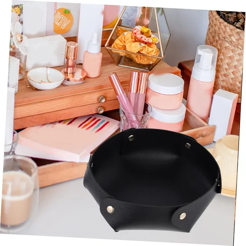 Vista 9 de ERINGOGO 4pcs Dice Tray Bandejas Decorativas Folding Bracket Desktop Stand Table Trays Folding Tray Desk Tray Leather Bracers Decorative Tray Trim