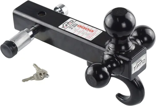 Vista 6 de TOPTOW Enganche de remolque de montaje de tres bolas con gancho, bolas negras, con cerradura, se adapta a receptor de 2 pulgadas