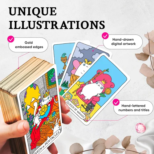 Vista 4 de Wyspell Cartas de tarot de gato con libro guía – Baraja de tarot única de 78 cartas – Apto para principiantes – Hermosas y modernas barajas de tarot