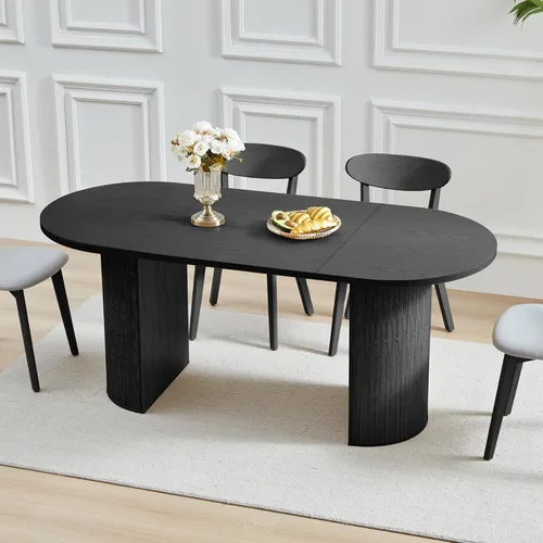 Vista 12 de Mesa de comedor extensible de 41 pulg. a 78 pulg. para 4-8 personas, mesa redonda expandible de cocina con base estriada, mesas modernas ovaladas