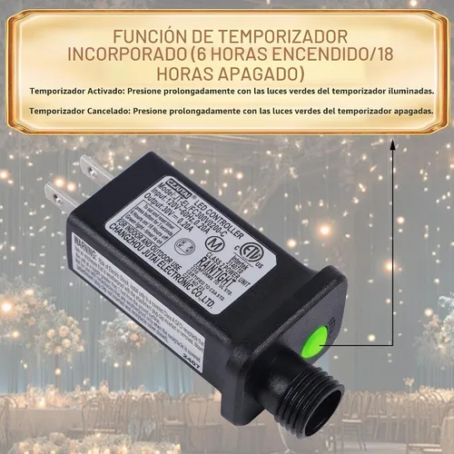 Vista 6 de LJLNION Guirnalda de 300 luces LED para exteriores e interiores, luces de Navidad súper brillantes extra largas de 98.5 pies, 8 modos