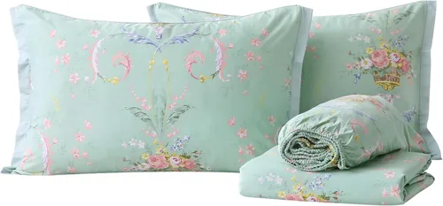 Vista 17 de ABREEZE Juego de sábanas de algodón egipcio tamaño individual (1000 hilos) floral y fundas de almohada (4 piezas), sábanas de algodón egipcio