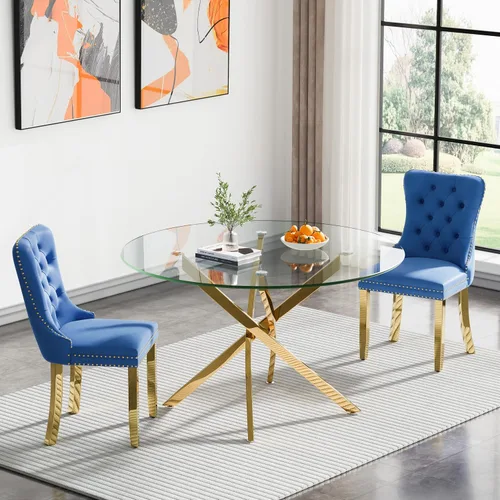 Vista 86 de Juego de mesa de comedor SSLine moderno de 3 piezas con mesa redonda de vidrio para 2, lujosa mesa de comedor circular de 36" con tapa de vidrio