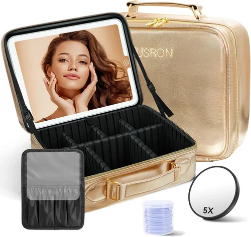 Vista 15 de JUSRON Bolsa Organizadora Portátil para Maquillaje con Divisores Ajustables, Soporte para Brochas de Maquillaje, Negro, L