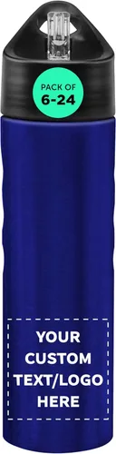 DISCOUNT PROMOS Botellas de agua de acero inoxidable delgadas personalizadas de 25 onzas, juego de 6/12/24 con logotipo de texto personalizado,
