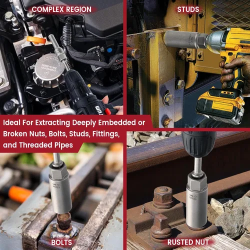 Vista 6 de Kit de extractor de pernos profundos de 16 piezas, con adaptador de 3/8", juego de dados extractores de tuercas rotas Ez Out, herramienta