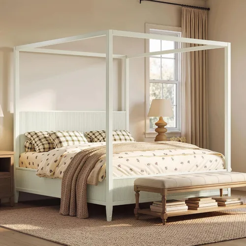 Vista 24 de Wood Canopy Platform Bed Full with Headboard, Trundle and 3 Drawers Negro-8.1