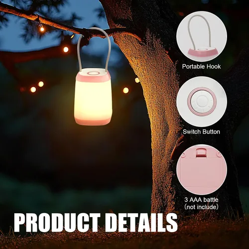 Vista 2 de EXTRASTAR Paquete de 2 luces LED que funcionan con pilas, linterna LED portátil para tienda, IPX4 resistente al agua, 3 modos para mochileros