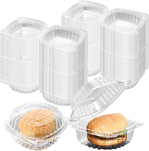 500 recipientes de plástico transparente con bisagras de 5 pulgadas, recipientes de plástico transparente para llevar, recipiente cuadrado con