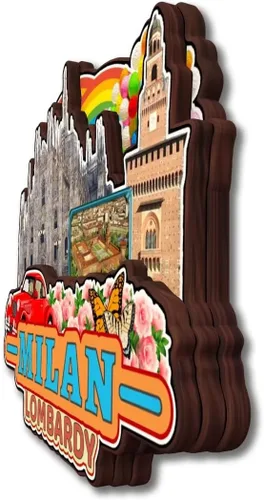 Vista 3 de Imán para nevera de Milán Lombardía Italia, colección de madera, madera 3D, hecho a mano, recuerdos de la ciudad de viaje, imán para nevera