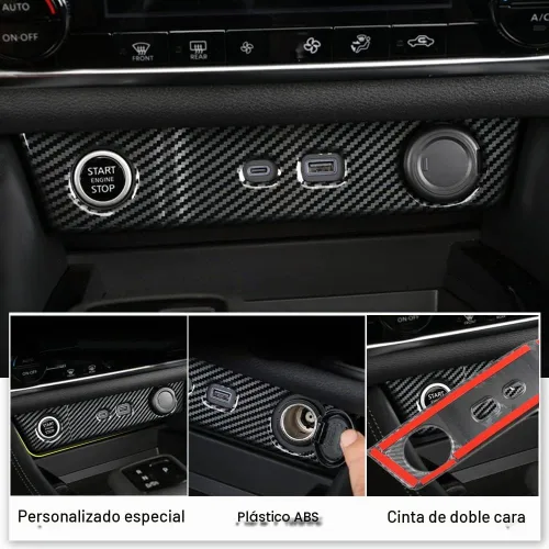 Vista 3 de XITER Marco de Panel de Enchufe de Consola Central Estilo Fibra de Carbono ABS Cubierta de Panel de Enchufe de Encendedor de Cigarrillos de Control